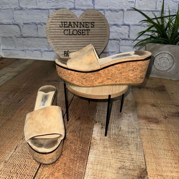 Jimmy choo suede cork wedges 39.5 - Picture 1 of 15